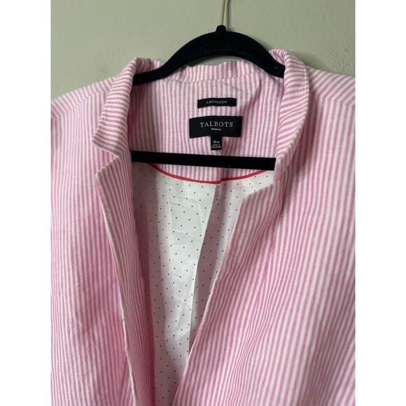 Talbots Aberdeen Linen Blend Blazer Pink White Striped Size 16W Office Coastal - Picture 4 of 9